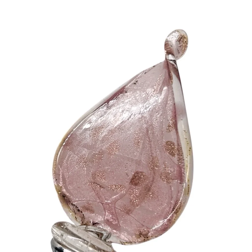 Wine Bottle Stopper - Hand Blown Pink Art Glass Silver Tone Barware with Box